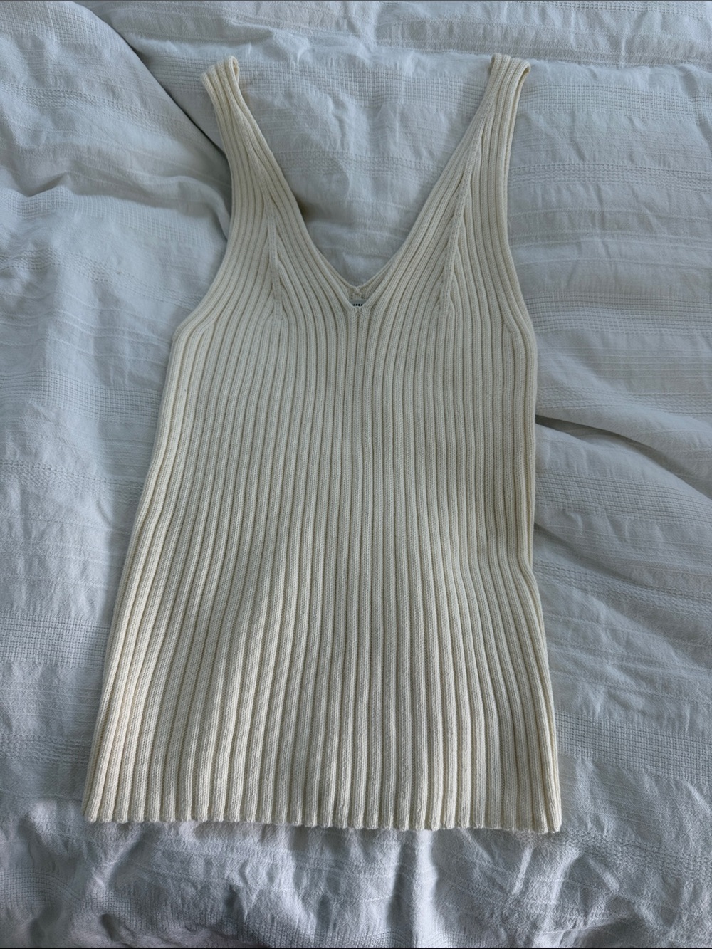 Buck Mason Ribbed V-Neck Tank Top in Cream